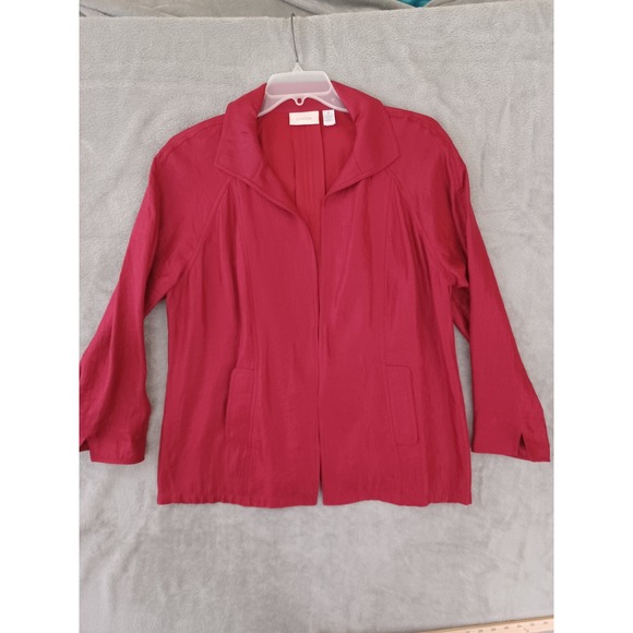 Chicos Sz 2‎ / Lg Light Blazer Red Sheen Open Front Office Evening Long Sleeve - Picture 8 of 8